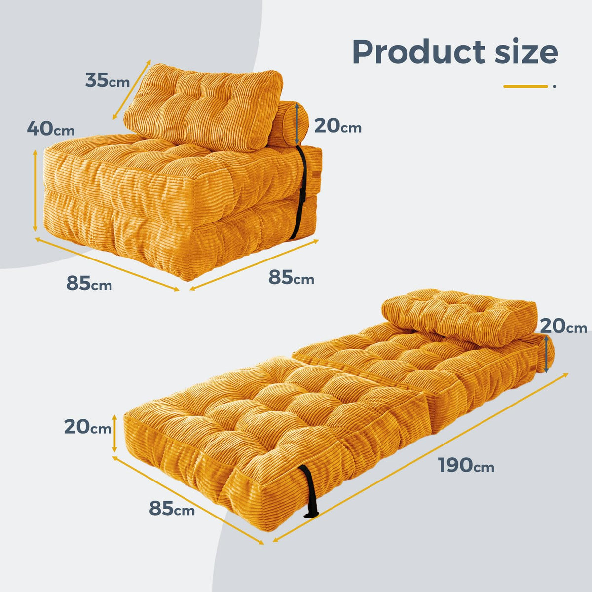 MAXYOYO Folding Sofa Bed, Convertible Sleeper Chair with Pillow Foldable Mattress with Back Support