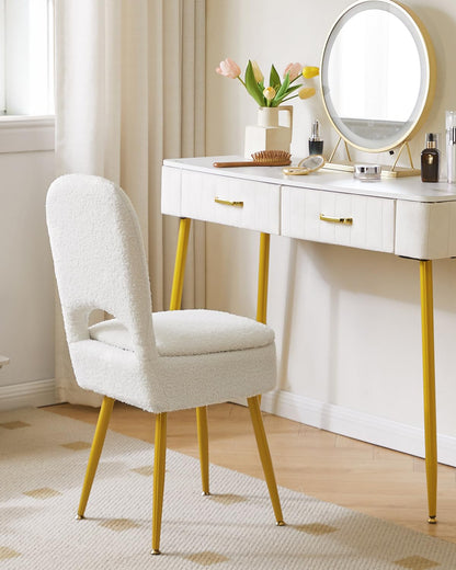 IBUYKE Storage Vanity Stool Chair with Folding Backrest, White WBD027W