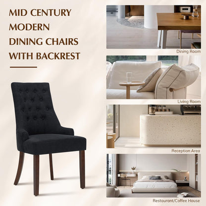 MALOL Upholstered Dining Chairs Set of 4, Wingback Dining Room Chairs with Tufted Button, High Back Kitchen Chairs with Solid Wood Legs
