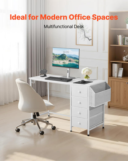 VEVOR Computer Desk with Fabric Drawers, 120 cm Reversible Study Work Writing Desk for Modern Home Office Bedroom