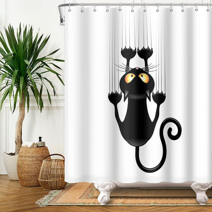 SDOTPMT 180x198cm Black Cat with Sharp Paws Shower Curtain Cute Funny Cat Kitty Bath Curtain White Background Bathtub Curtain for Child Bathroom
