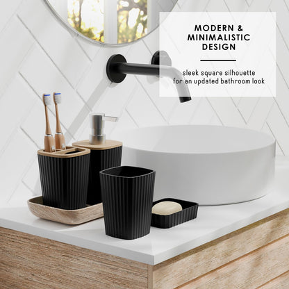 Clara Clark Bathroom Set - Black Bathroom Accessories Set, 6PC Bathroom Accessory Set, Bathroom Sets with Toilet Brush, Trash Can & Soap Dispenser