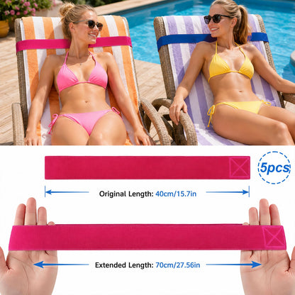 Solihigh 5Pcs Beach Towel Bands for Sun Loungers, 40x4cm Elastic Windproof Sunbed Straps, Non-Slip Chair Towel Holders for Pool