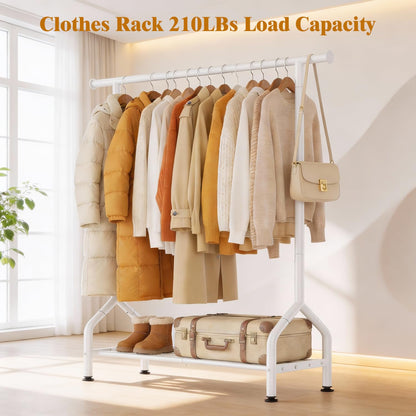 EAGMAK Metal Clothes Rail with Shelf for Hanging Clothes, Sturdy Freestanding Clothes Hanging Rail for Wardrobe & Bedroom Clothing Storage, White