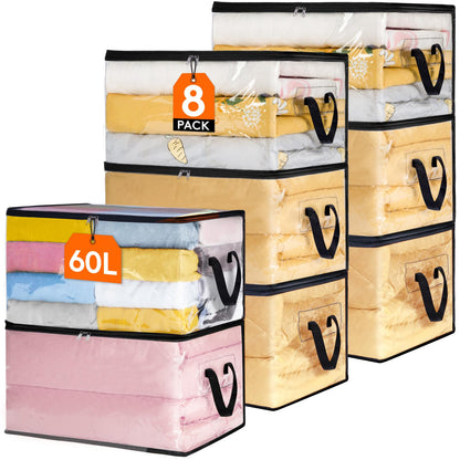 Lifewit 8 Pack Clear Clothes Storage Bags, 60L Plastic Blanket Storage Bags, Vinyl Foldable Moving Bags with Zipper, Closet Organizers and Storage