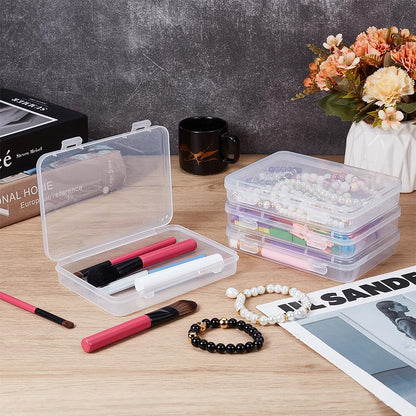 BENECREAT 5 Packs 15x11x2.6cm Rectangle Large Clear Plastic Box Containers with Double Buckles for Cards, Safety Pins
