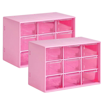 GAESHOW 2Pcs Small Storage Drawers, Desk Storage Organizer with 9 Drawers, Mini Plastic Drawer Organiser, Desktop Craft Drawer Cabinet for Sewing