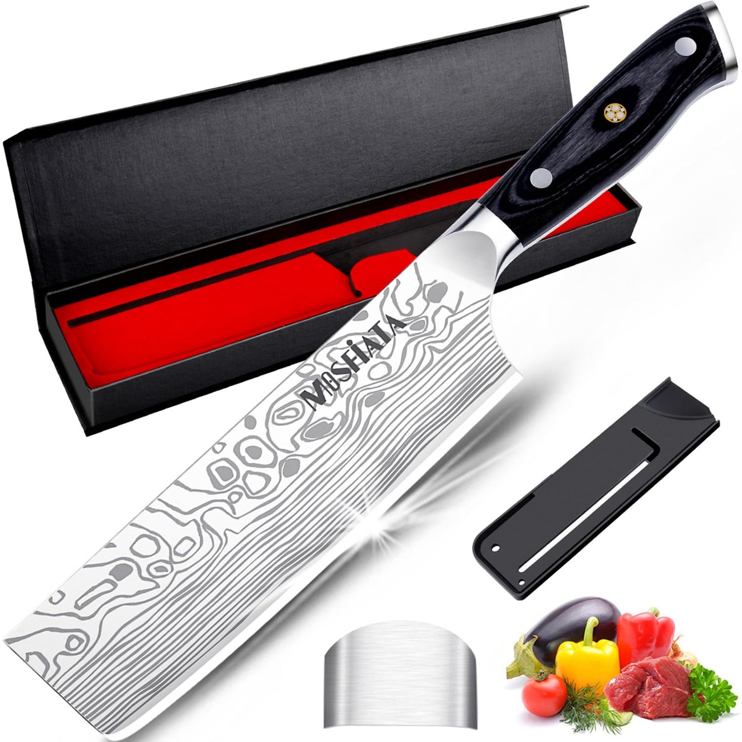 MOSFiATA 7inch Chef Knife, Professional Chef's Kitchen Knife, Forged High Carbon German Stainless Steel Cooking Knife with Ergonomic Handle Design