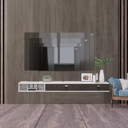 Pmnianhua Floating TV Unit, 63'' Wall Mounted TV Cabinet, Floating Shelves with 2 Doors