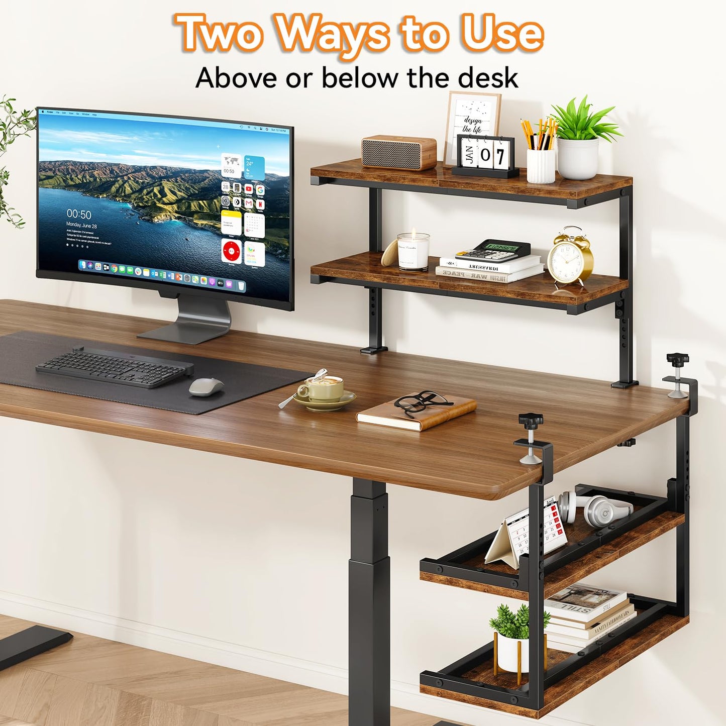 IBUYKE Clamp on Desk Shelf, 22.8” Large Desk Extender Shelves TMZ010H