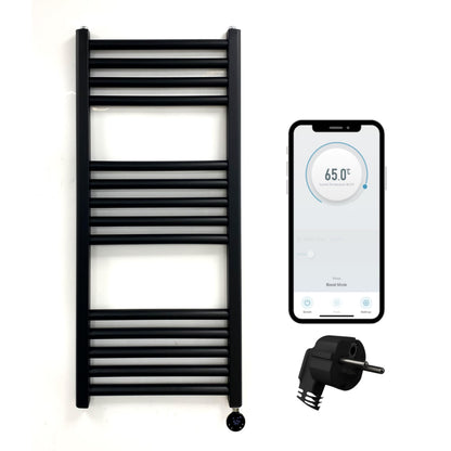Greened House Electric WiFi Heated Towel Rail Black 500mm W x 800mm H) Smart Flat 7 Day Programmable Timer App Compatibility (EU)