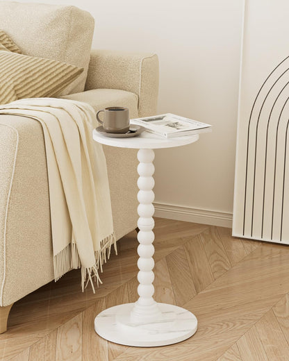 Apetaccat Round Side Table, Drink End Table with Solid Wood Leg, Small Side Tables for Living Room, Bedroom, Study, White