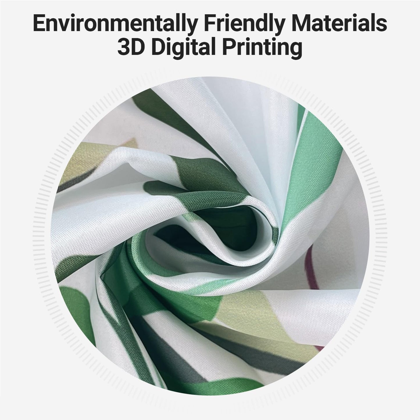 Lerores Shower Curtain, 240 x 180 cm, Green Leaves, Weighted Hem, Anti-Mould Textile, Water-Repellent
