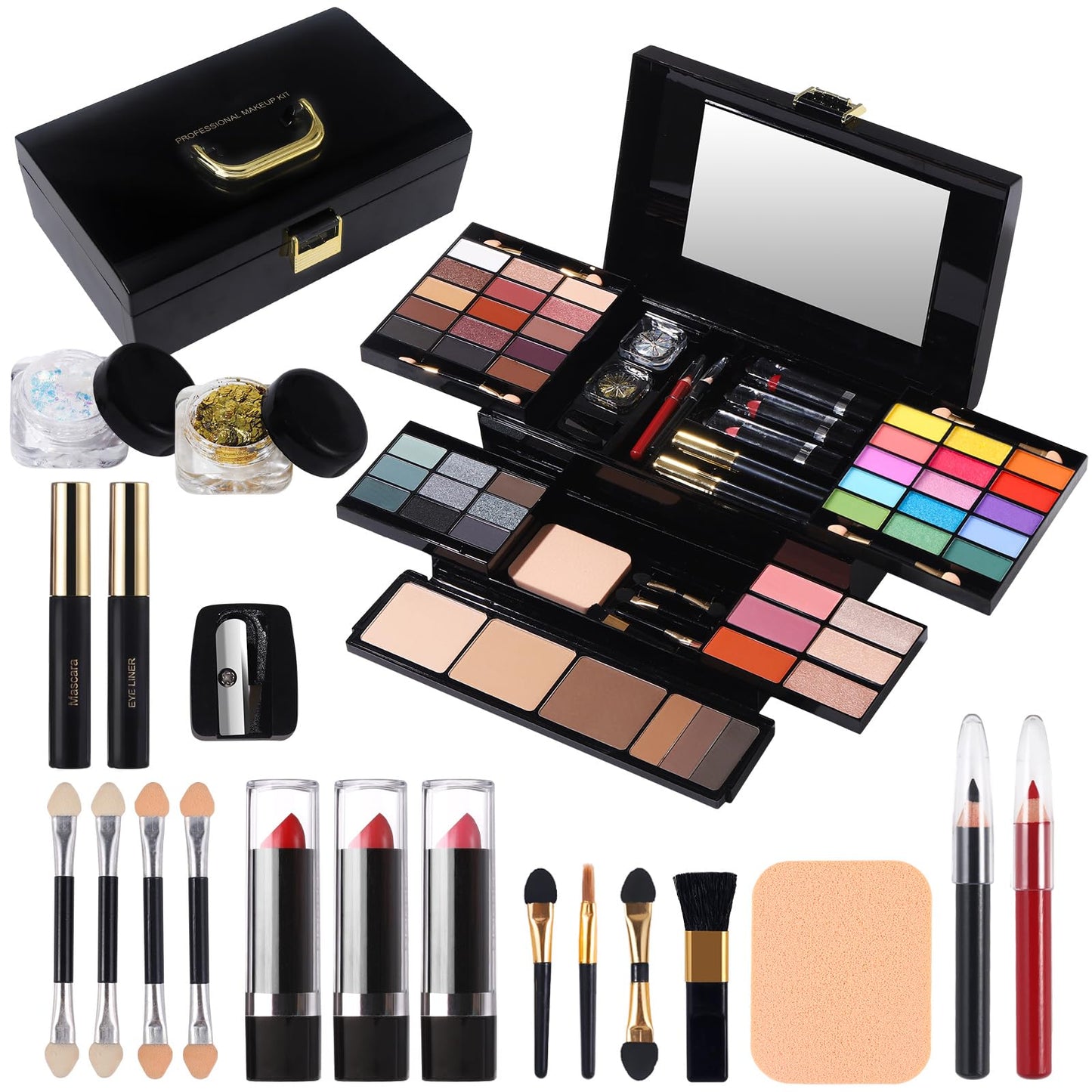 Professional Makeup Kit for Women Girl Full Kit with Mirror 60 Colors All in One Make up Gift Set Included Eyeshadow,Blusher,Highlighter,Compact