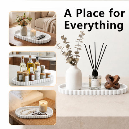 Bathroom Tray - 30.5 x 13.5 cm Oval Vanity Tray for Bathroom Countertop Silicone with Scalloped Edge