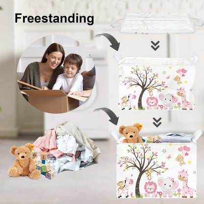 Clastyle Forest Animal Baby Laundry Hamper Collapsible Tree Clothes Kids Storage Basket Waterproof Boys Girls Toy Box for Nursery Room