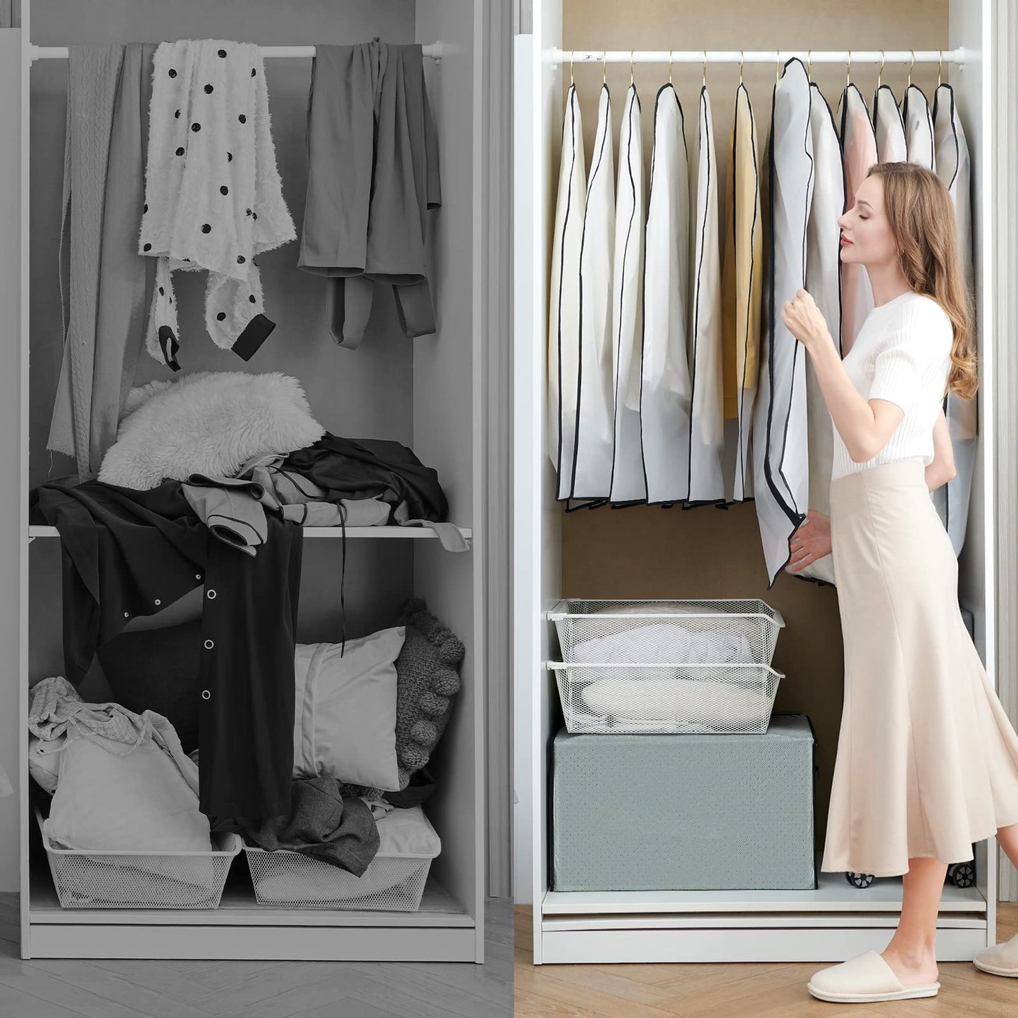 GoMaihe Clothes Cover,12 Pack Bags Set 60 x 120cm/60 x 100cm/Dress Garment Bag with Zip in Wardrobes