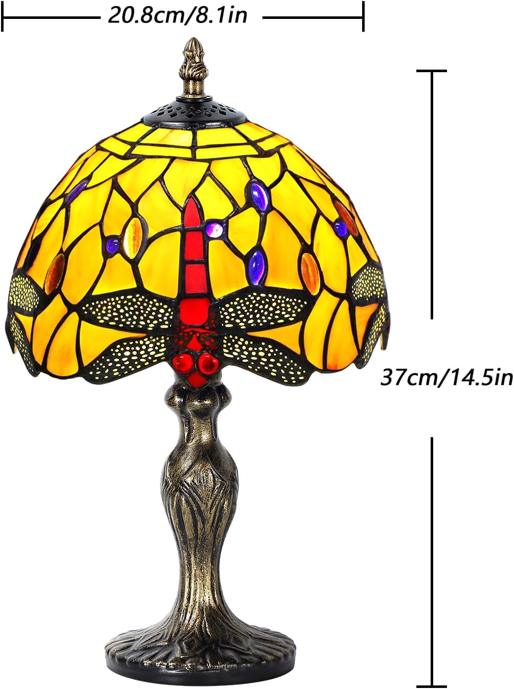 MIAOKE Table Lamp Stained Glass Crystal Bead Style Table Light, Handmade Desk Bedside Table Night Lamp, Antique Art Craft Gifts Lover Kid Living Room Study Bookcase Desk Ligh(Orange Dragonfly)