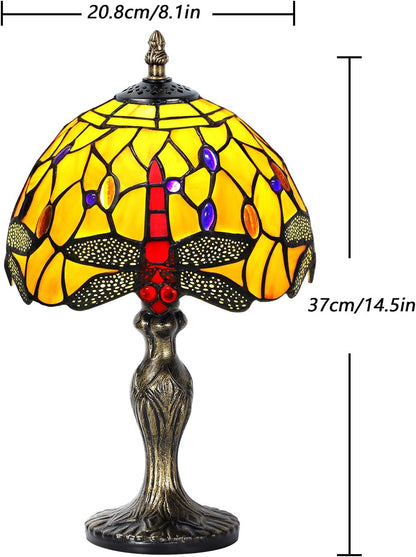 MIAOKE Table Lamp Stained Glass Crystal Bead Style Table Light, Handmade Desk Bedside Table Night Lamp, Antique Art Craft Gifts Lover Kid Living Room Study Bookcase Desk Ligh(Orange Dragonfly)