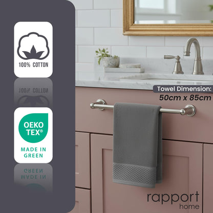 Rapport Home 2-Pack Eden Weave Hand Towels | 50x85cm 100% Cotton 500GSM | Absorbent & Soft Bathroom Towel Set | Oeko-Tex Certified Steel Grey