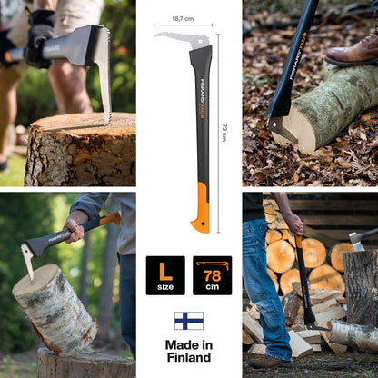 Fiskars WoodXpert XA22 Sappie, Length: 78 cm, Hardened Steel Blade/Fiberglass Resistant Handle, Storage and Transport Case Included, Black/Orange,