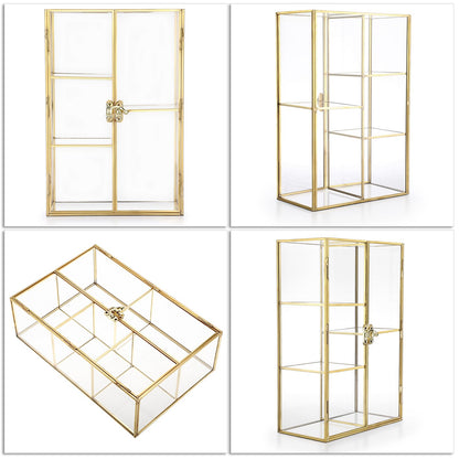 TOLIDA Gold Glass Storage Organiser Cabinet with Doule Doors and Lock
