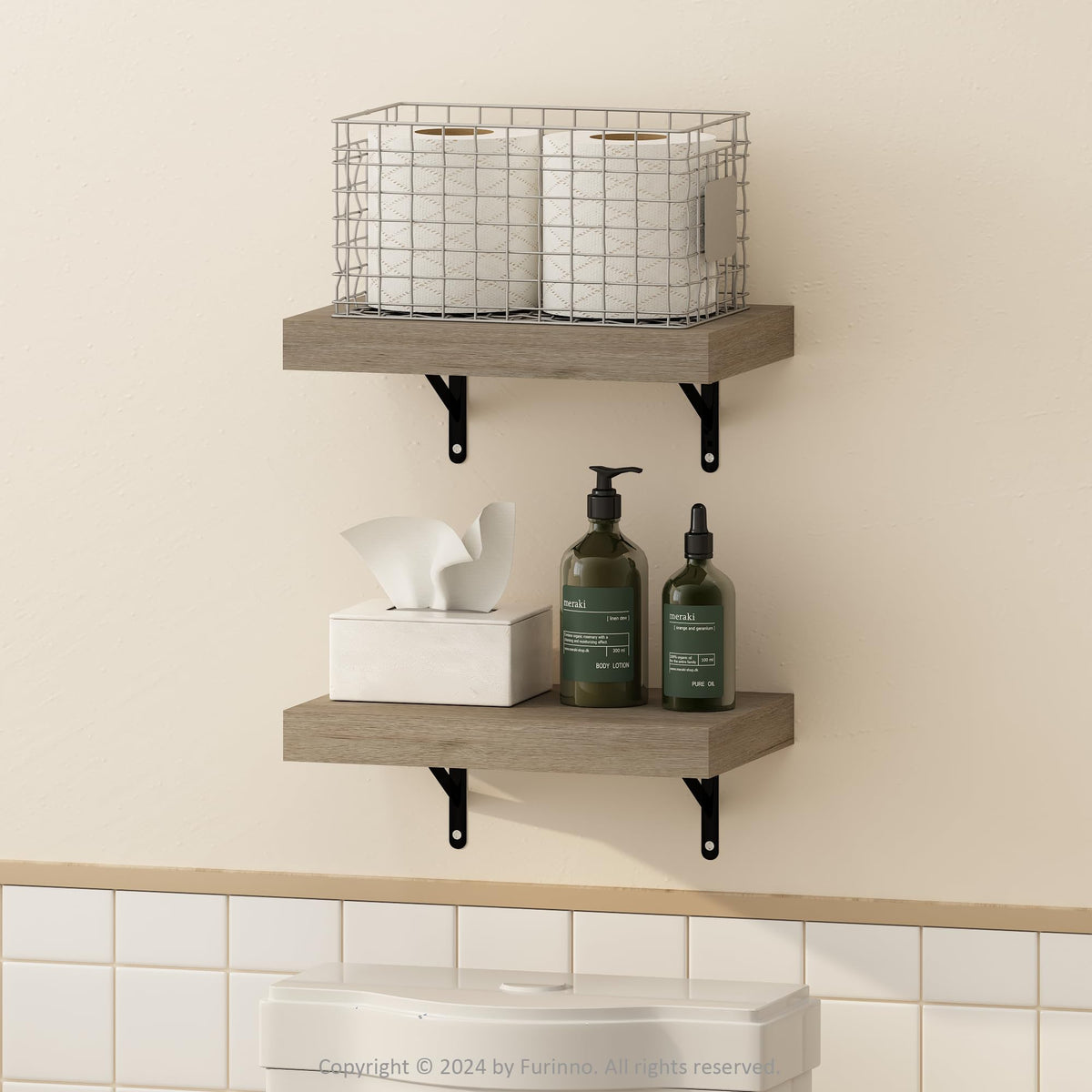 Furinno TANNA Floating Shelves for Wall Set of 2, 38.1cm Bathroom Wall Shelf, Wall Mounted Shelf, for Bathroom Organizers and Storage, Living Room