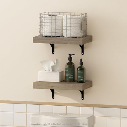 Furinno TANNA Floating Shelves for Wall Set of 2, 38.1cm Bathroom Wall Shelf, Wall Mounted Shelf, for Bathroom Organizers and Storage, Living Room
