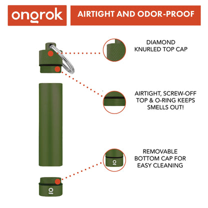 ONGROK Premium Storage Tube, Keychain, Pocket-Sized, Airtight, Aluminum Metal Holder and Case (Green)