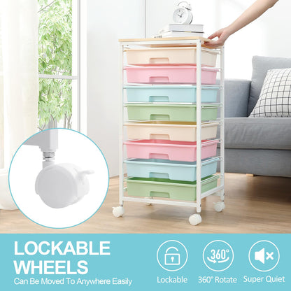 SYKIARIOL 8-Drawer Storage Trolley Rolling Cart with Lockable Wheels