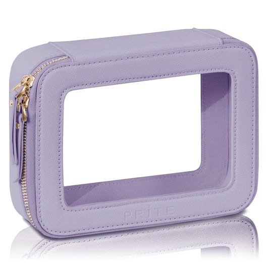 Prite Clear Makeup Bag with Gift Box Waterproof Cosmetic Case Travel Toiletry Bag Car Essentials with Double Zippers (Purple)