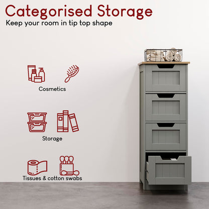 Bath Vida Priano Freestanding 4 Drawer Bathroom Storage Cabinet, Grey & Oak