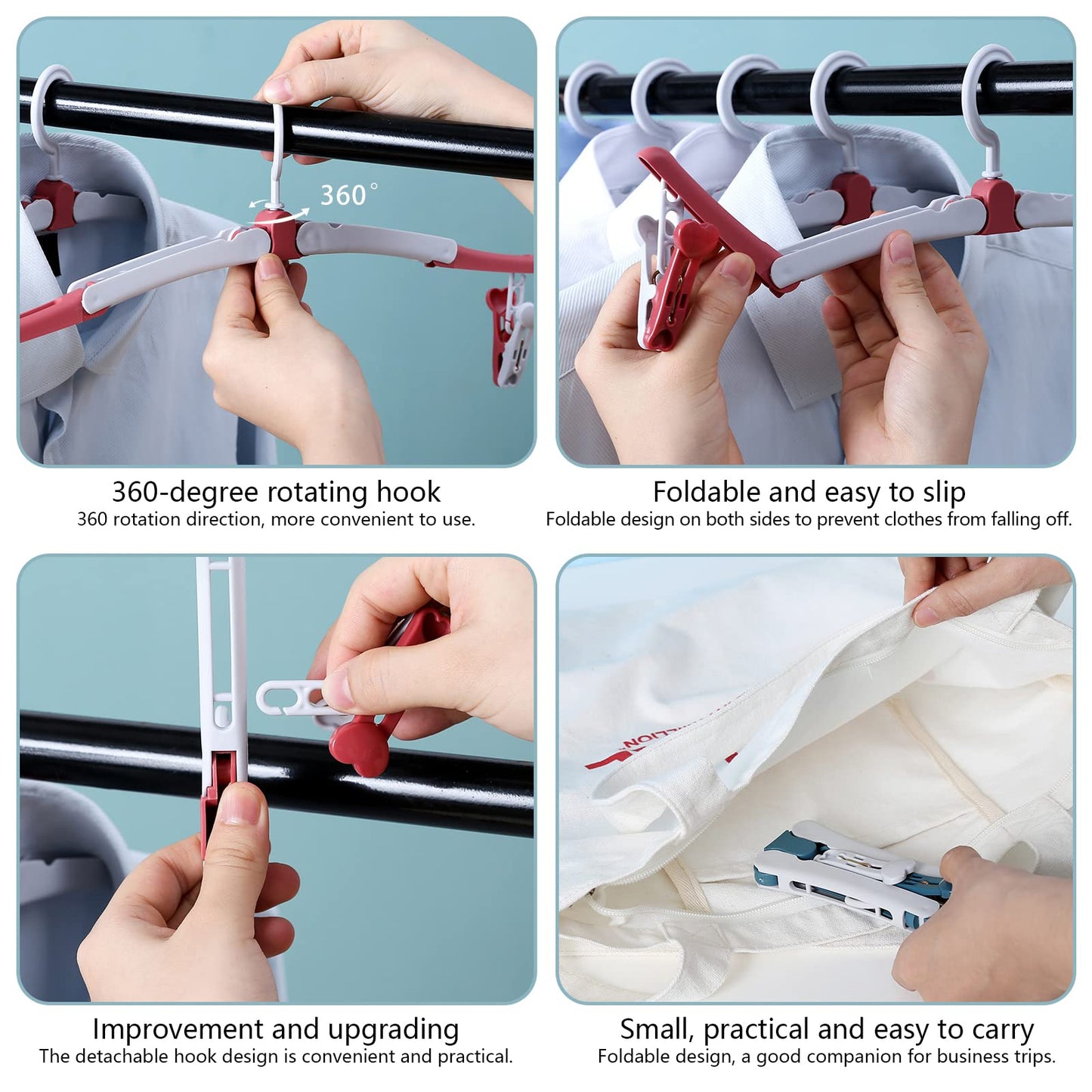 NCOALE Folding Clothes Hanger, 8 PCS Travel Hangers With Clips, 360 Degree Rotating Hook