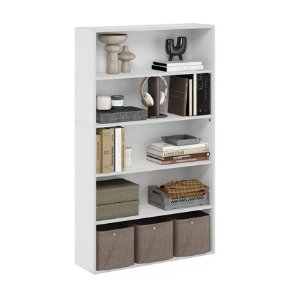 Furinno PASIR Book Shelf, 5-Tier Bookshelf, Bookcase with Open Shelf, 9.4 x 31.5 x 52.7, for Living Room, Bedroom, Home Office, White