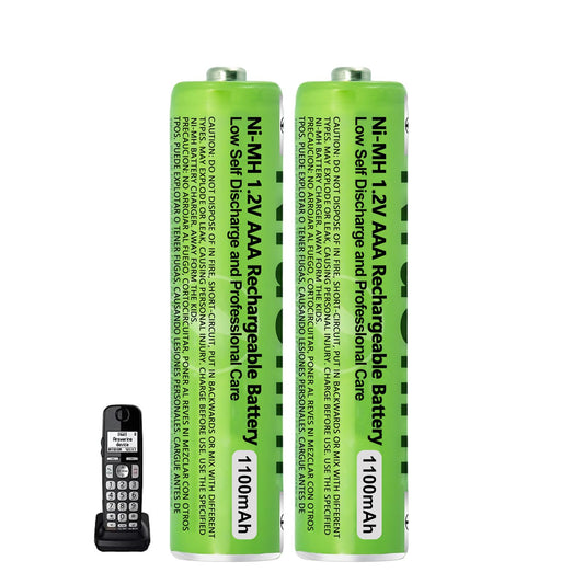 2 Pack AAA Rechargeable Batteries for BT Panasonic Cordless Phones, 1100 mAh High Capacity, 1.2V Low Self-Discharge NiMH AAA Battery 2500 Recharge