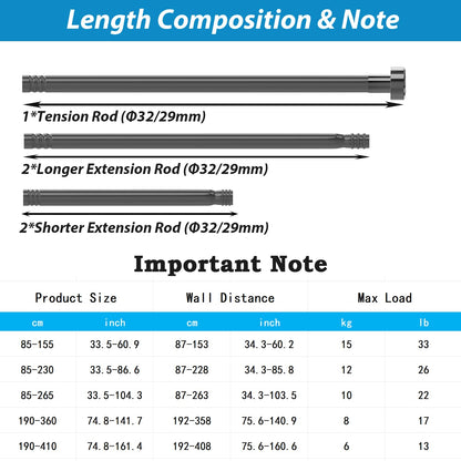 Curtain Poles No Drilling Tension Curtain Rods Extendable Shower Curtain Pole Heavy Duty Tension Rod Shower Pole for Bathroom, Window, Door, Closet