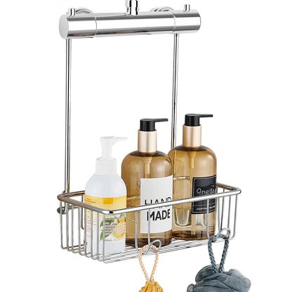 GERUIKE Hanging Shower Caddy Basket No Drilling Bathroom Shelf Over Shower Tap, Easy to Attach Single-Tier Organiser with Hooks