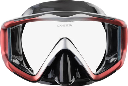 CRESSI Liberty Triside Mask - Panoramic 3 Glass Mask for Diving and Snorkelling, Black/Red Silver, One Size, Unisex Adult
