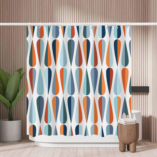 Woutay Shower Curtain Mould Proof Resistant Retro Drop Shapes,Water Repellant Fabric,Polyester,with 12 Plastic Hooks