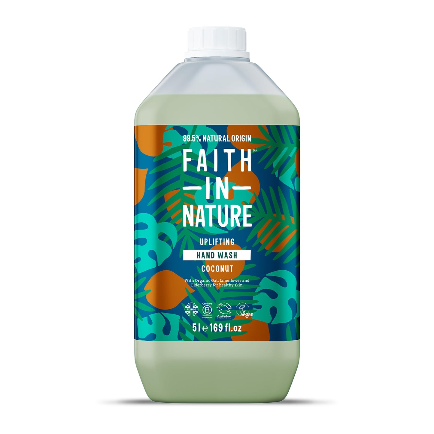 Faith In Nature Organic Coconut Liquid Hand Wash, Uplifting, Vegan and Cruelty Free, No SLS or Parabens, 5L Refill Pack