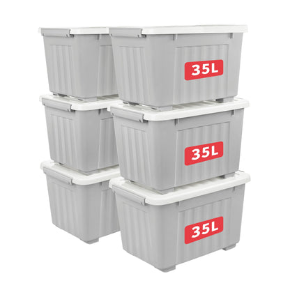 Cetomo 35L*6 Storage Boxes with Lids, Plastic Storage Box with Wheels and Secure Side Latches, Stackable & Nestable Organizer for Home, Office