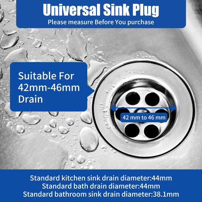 2 Pcs Drain Stopper Sink Plug, Universal Bath Plug with Stainless Steel Chain,Drain Stopper For Bathtub Sink Bathroom Kitchen Home,42mm to 46 mm