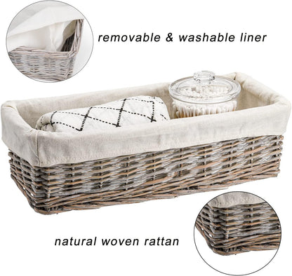 SOUJOY 2 Pack Wicker Bathroom Basket,36×15×10.5 cmToilet Paper Basket Organizer, Toilet Tank Top Storage Bin with Removable Liner