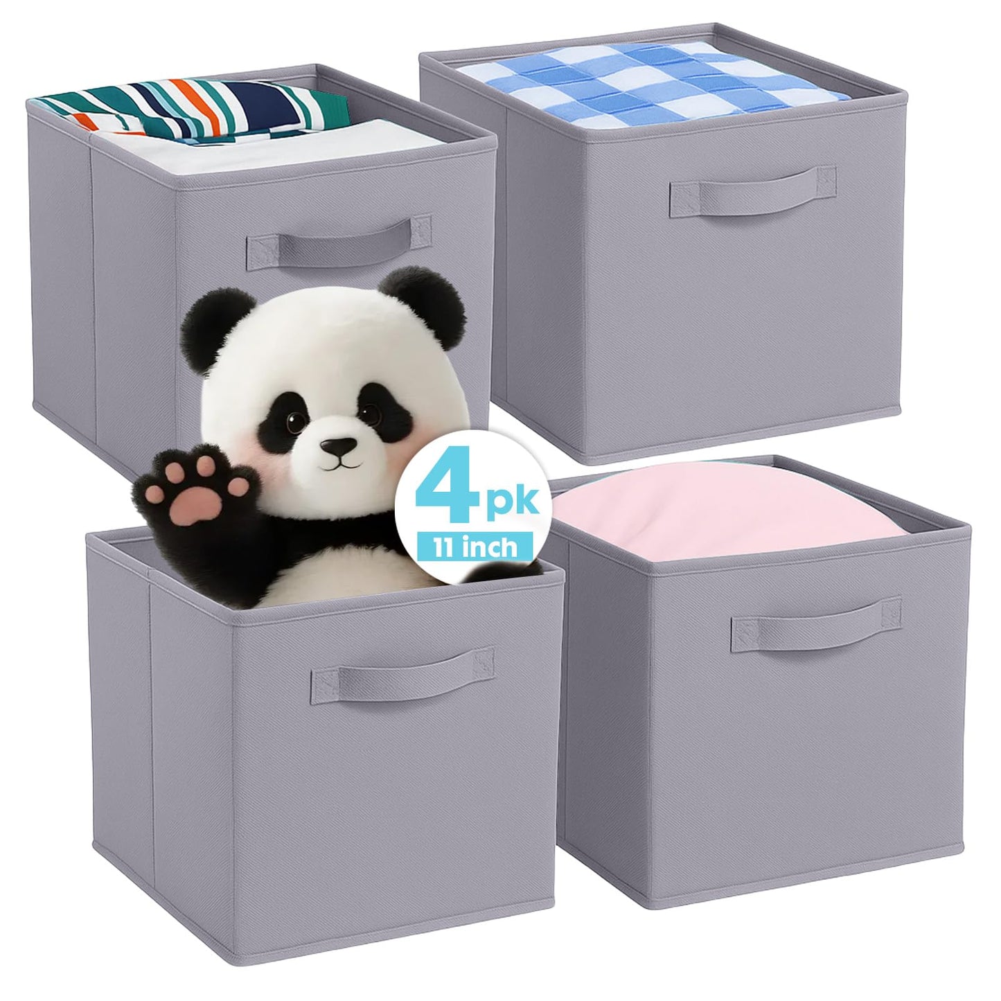 Pinkgarden Storage Box, Collapsible Fabric Storage Cube with Handles for Home, Kids Room, Closet and Toy Organization,Pack of 4