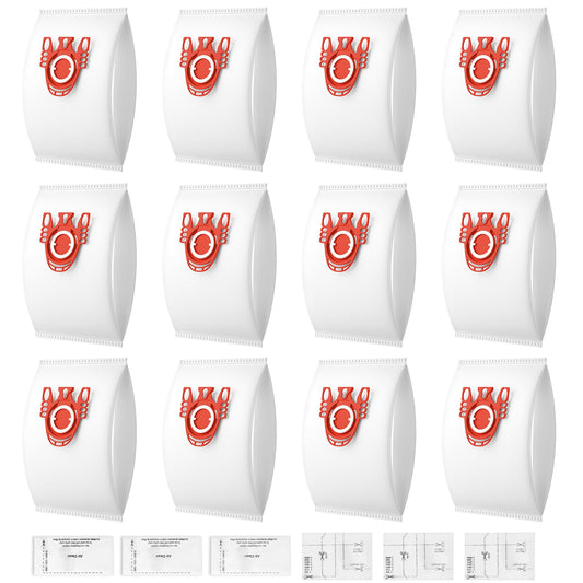 12 Pack 3D Airclean FJM Vacuum Bags Compatible with Miele FJM Vacuum Cleaner, Compact C1, Compact C2, Complete C1, S241, S290, S300i, S500, S700, S4,