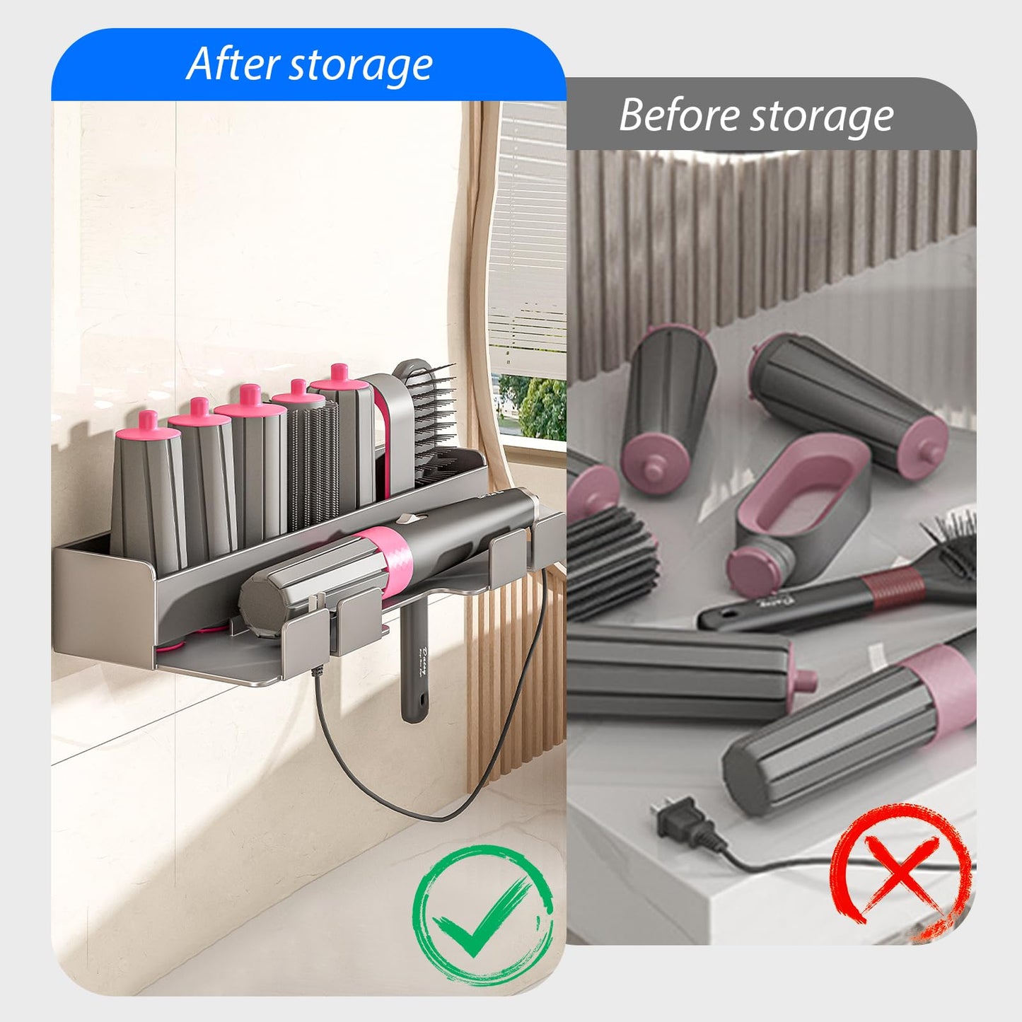 Hair Dryer Holder Wall Without Drilling, Wall Mount Holder for 7 in 1 Styler Curling Iron Accessories, Straightener Holder, Wall Mount Holder