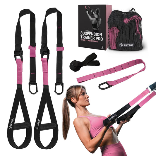 THYSOL Suspension Trainer Pro Xtreme Straps | Sling Trainer Set with Adjustable Door Anchor | Fitness Home Workouts - Suitable for Travelling & for