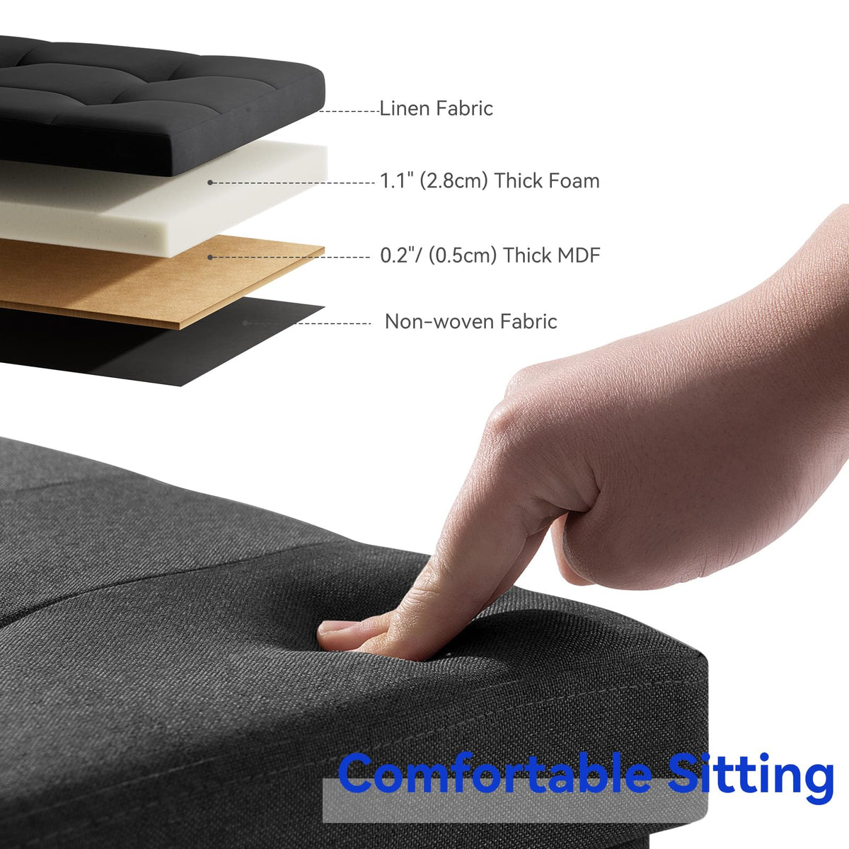 BRIAN & DANY Folding Linen Storage Boxes Footstool Ottoman, Foot Rest Stool, Foldable Seat Bench Footrest - Black, 76 x 38 x 38 cm