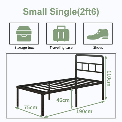 Lutown-Teen Metal Small Single Bed Frame with Headboard, 46 cm High