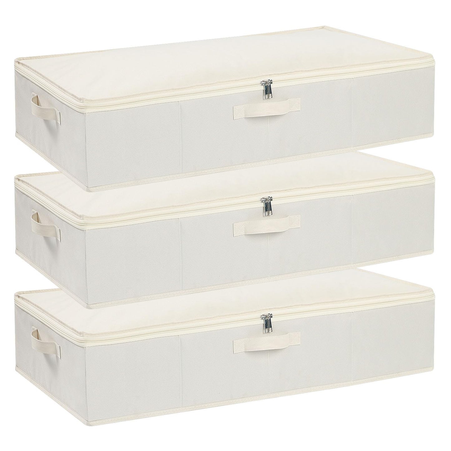 YheenLf 3-Pack Under Bed Storage Box with Lid, Foldable Wardrobe Organiser with Reinforced Handles for Blanket, Sheets, Clothing, Shoes, Beige,